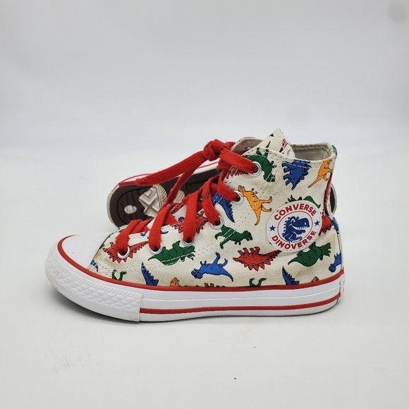 Converse Shoes Youth 1 Chuck Taylor High Dinosaurs Canvas White Red A01668F - Picture 7 of 14